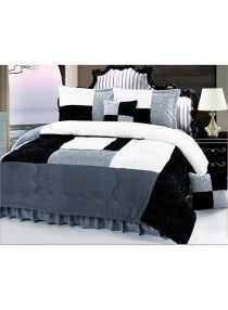 6 Piece Velour Velvet Comforter Set Velvet Grey White Black King