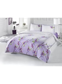 3 Piece Alya V2 Quilt Duvet Cover Set Lilac Purple White King