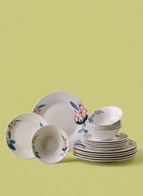نون - Porcelain Ramadan Dinner Set, Plates, Dishes, Bowls, Serves 6 أوركيد 18-Piece