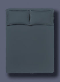 نون - طقم شرشف سرير بحواف مطاطية وغطاء مخدة بتصميم سادة مكون من 3 قطع قطن أزرق ليلي