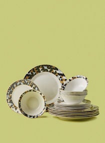 نون - Porcelain Ramadan Dinner Set, Plates, Dishes, Bowls, Serves 6 بورتشا 18-Piece